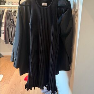 Milly Black Ribbed Pleated Dress